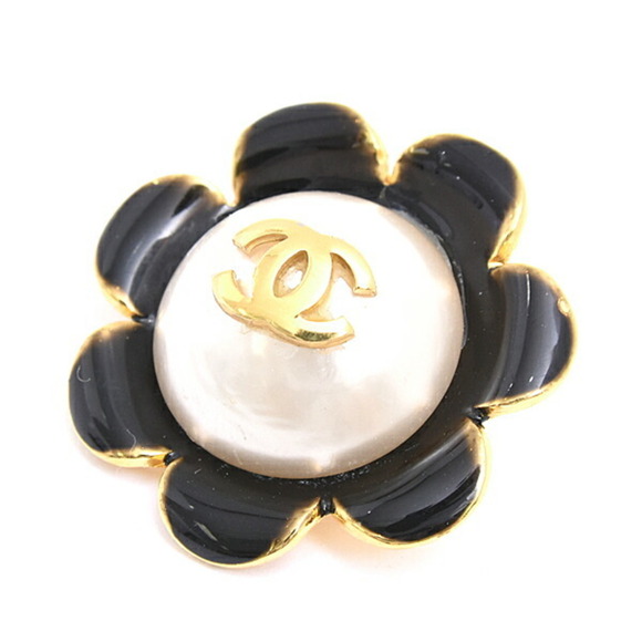 CHANEL Authentic Gold Pearl Logo Brooch